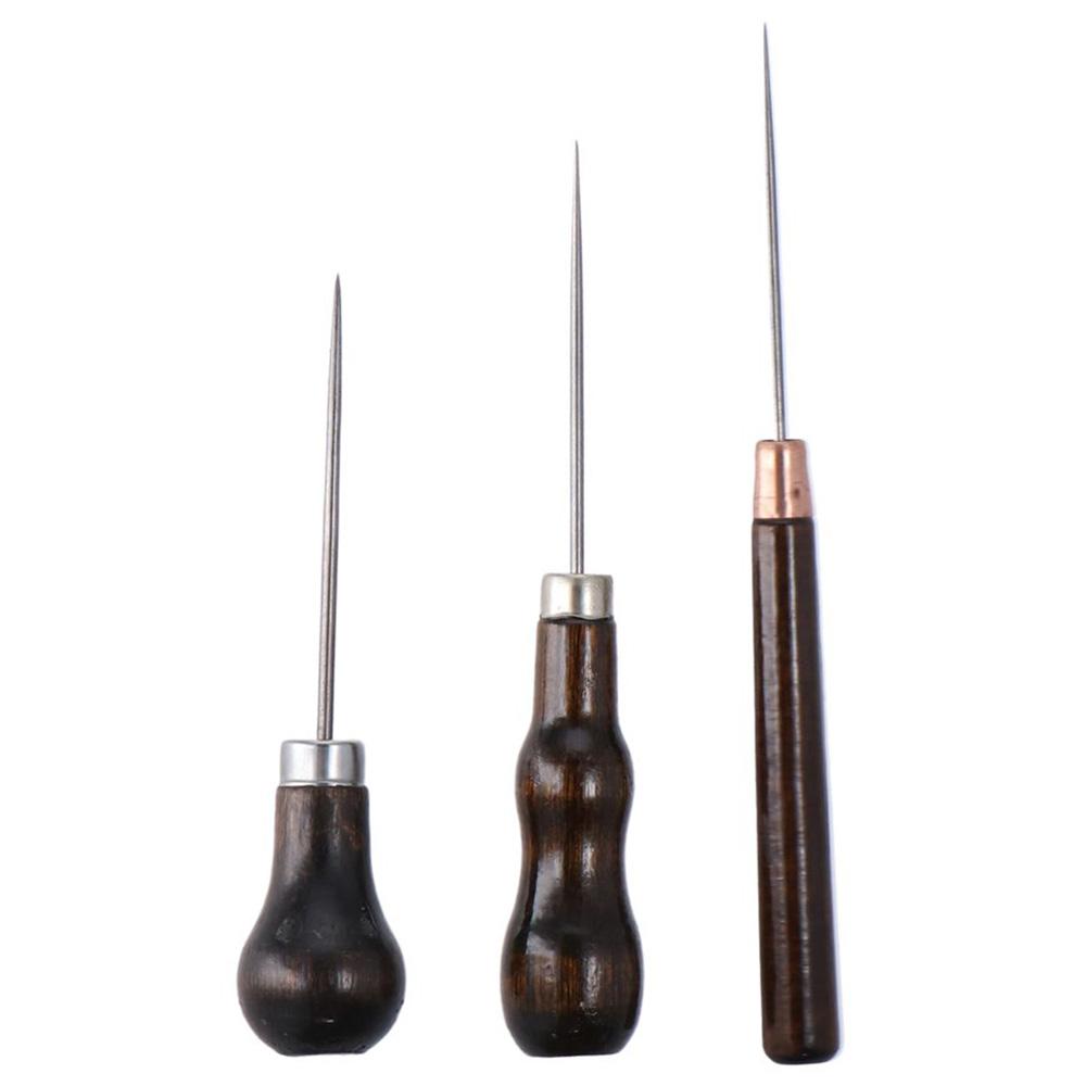 Leatherwork Tools - 3Pcs Wooden Handle Scratch Awl Tool,Leather
