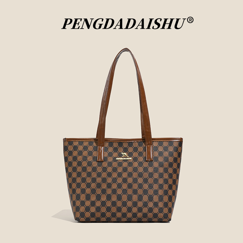 Leather Work Handbags - Mommy Bag Versatile Plaid Soft Leather