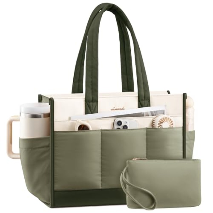 Leather Work Handbags - Tote Bag for Women Puffer Laptop