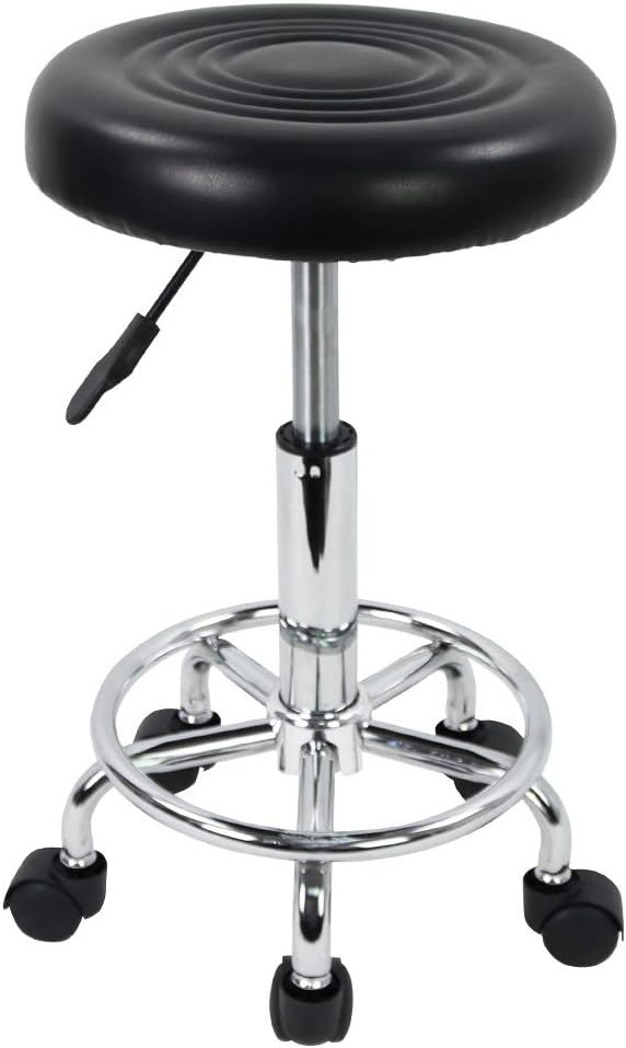 Leatherwork Tattoo - PU Leather Modern Round Rolling Stool