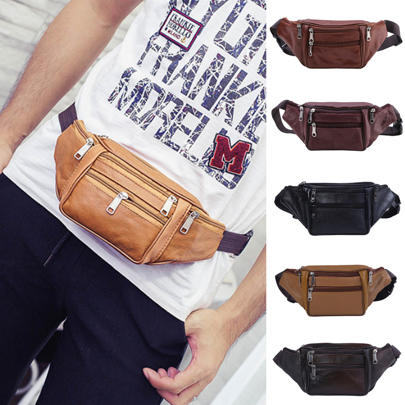 Leatherwork Fasteners - Fashion Men Genuine Leather Waist Packs