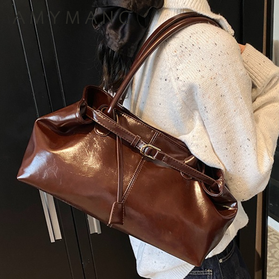 Leather Work Handbags - Winter Oil PU Leather Hobo Handbag