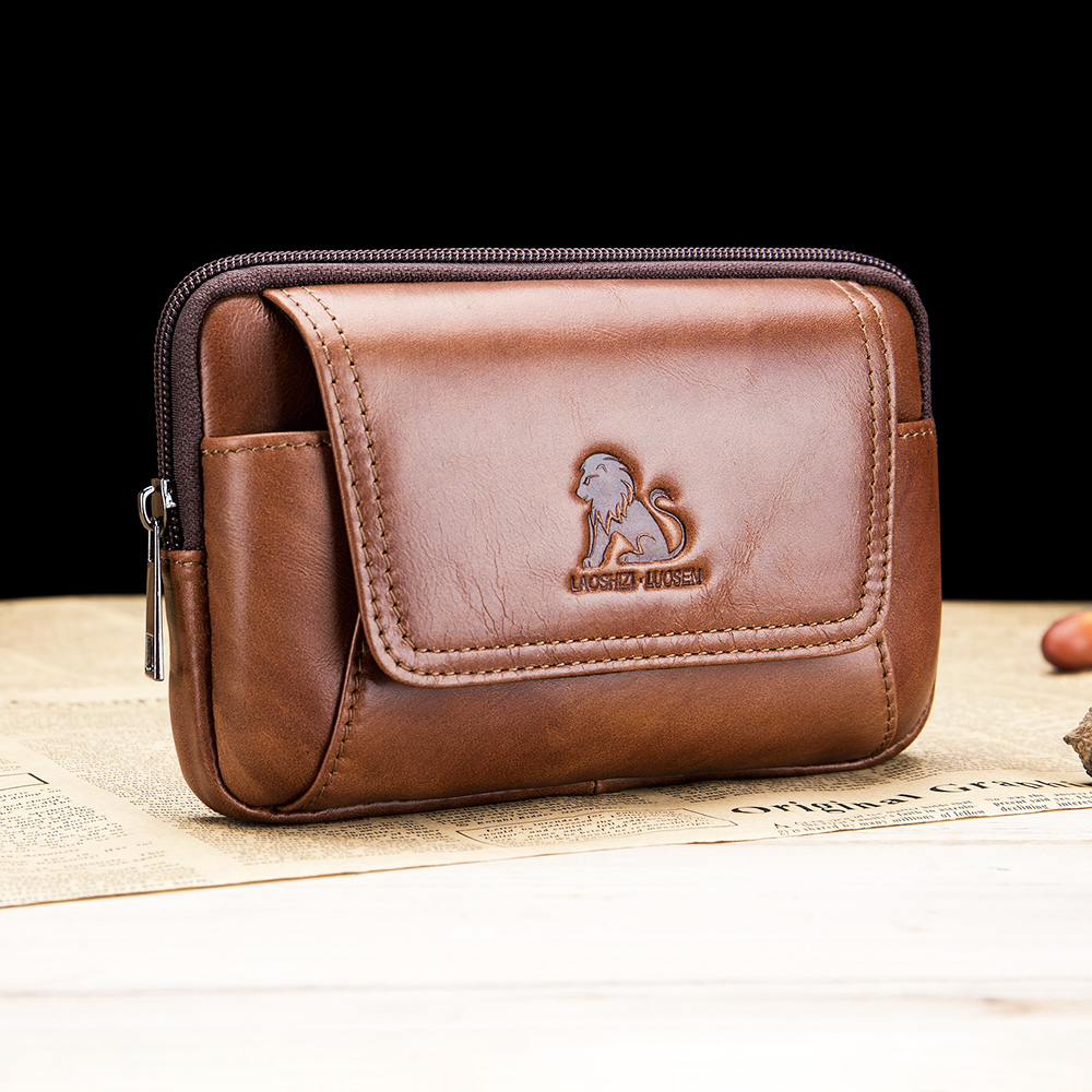 Leatherwork Fasteners - Genuine leather men's waist bag, cowhide