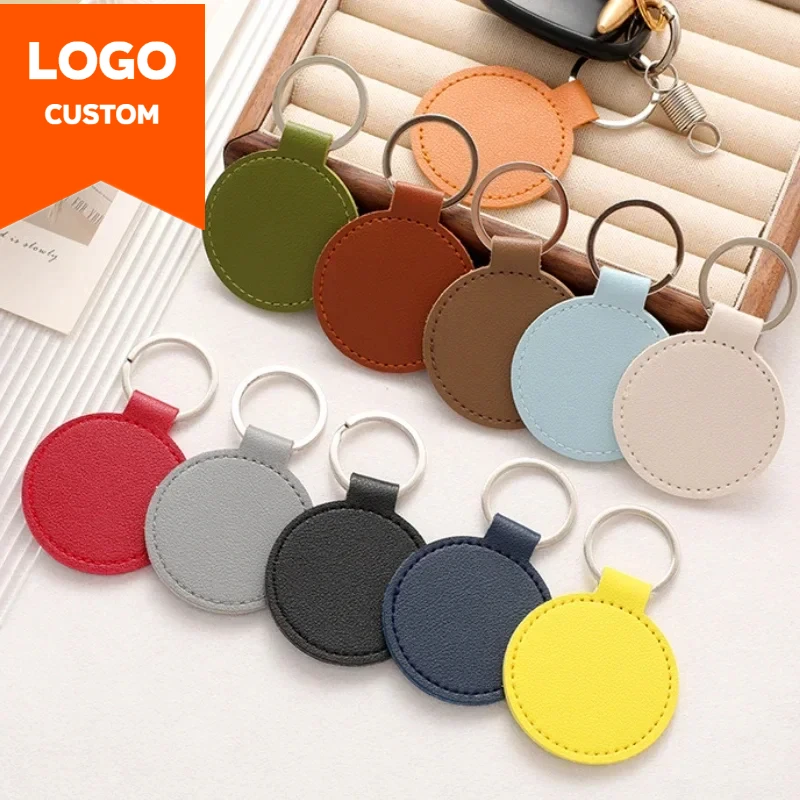 Leatherwork Keychain - Laser Engrave Name Round PU Leather