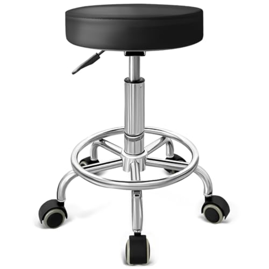 Leatherwork Tattoo - PU Leather Rolling Stool with Feet