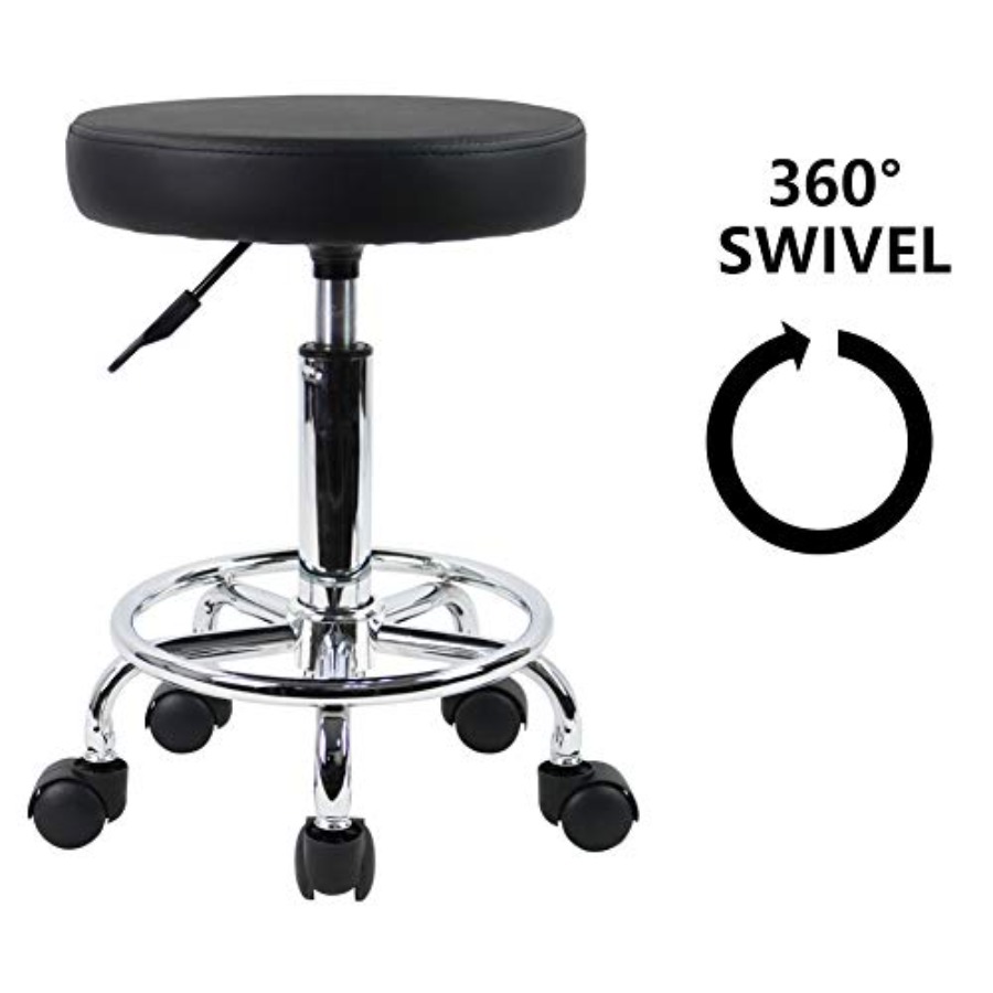 PU Leather Round Rolling Stool - đánh giá và giá Leatherwork Tattoo