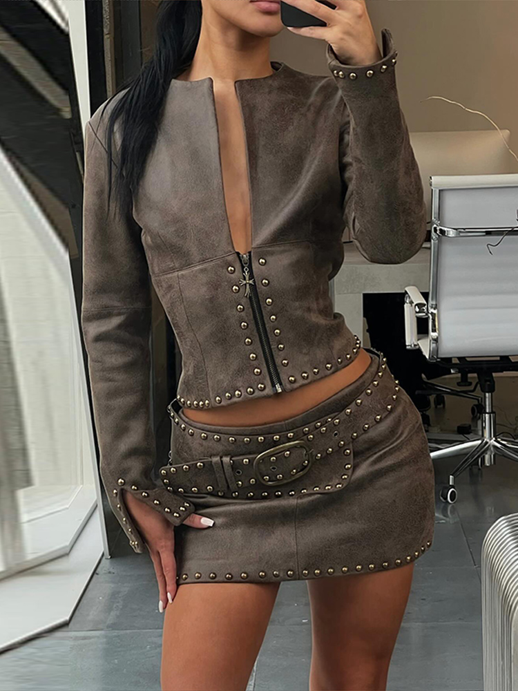 Y2k Leather Skirt Set Women Ri - đánh giá và giá Leatherwork Fasteners